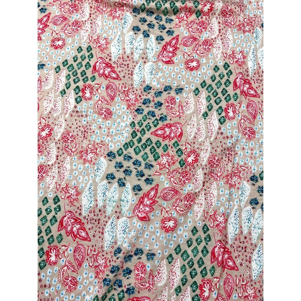 LOFT WOMEN Garden Cinched Sleeve Ruffle Tie Neck Mixed Media Top M - Picture 2 of 16